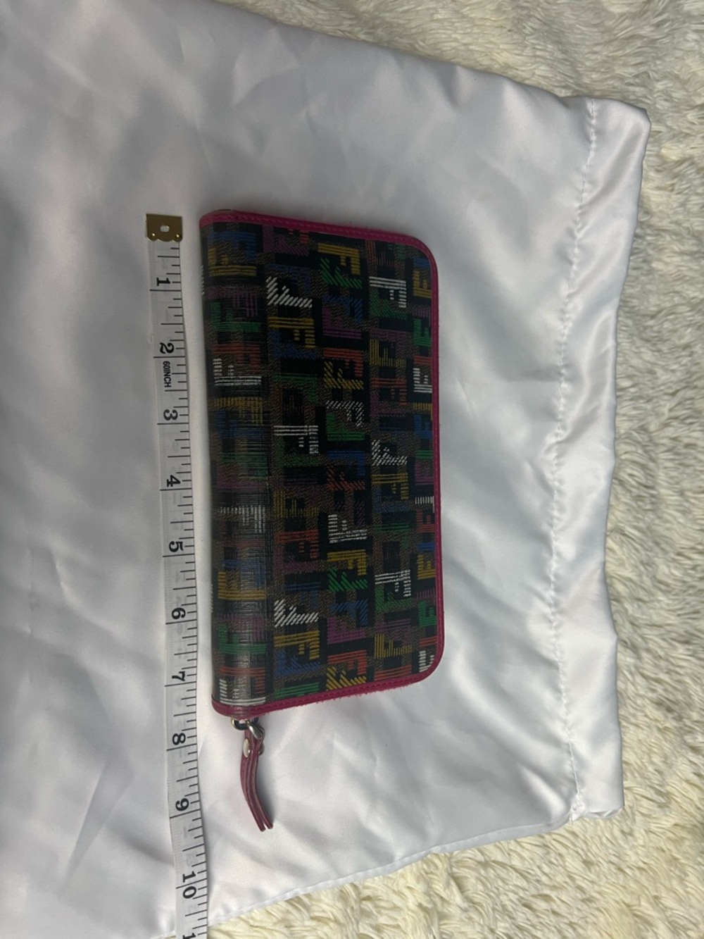 Fendi Multicolor FF Logo Zip Around Wallet with Pink Trim Vintage